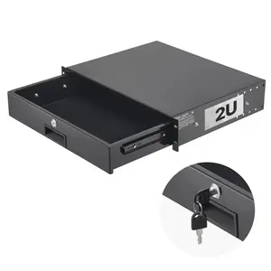 VEVOR 2U Rack Mount Drawer, 50 lbs Max Load-Bearing, Lockable Server Cabinet Case, Sliding Drawer with Lock and Cable Management Holes, for 19 in Network Equipment Server AV Rack or Cabinet Enclosure