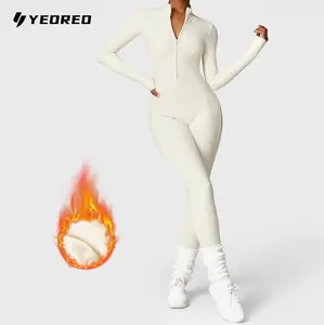 YEOREO Women's Solid Zip Up Jumpsuit Casual Sporty Long Sleeve Jumpsuit for Skiing Cycling Ladies Sportswear for Fall & Winter Athletic Style Activewear Workout Gym Clothing Greenish