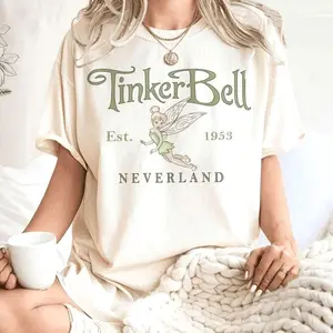 Vintage Tinker Bell Shirt Tinkerbell 1953 Neverland Shirt Peter Pan Fairy Magical Casual Cotton Smart Wear Cotton Tee Basic Tee Fabric Light