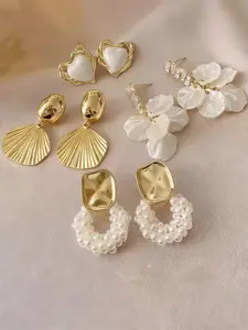 Elegant Vintage Faux Pearl Shell Drop Earrings, 4 Pairs/set, French Style Luxury, Perfect for Daily & Holiday Wear, Women's Jewelry, Vintage Charm Earrings