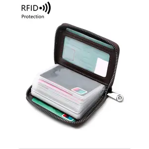 Summer Genuine Leather Solid Color Card Holder with Zipper, Vintage Multi-Card Slot Design, Casual Versatile for Men & Women, Credit Card Organizer Wallet