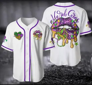 Mardi Gras Baseball Jersey, All-Over Print Jersey for Men, Women, Youth and Kids, Carnival Festival Apparel