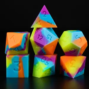 Colorful Gradient Silicone DND Dice Set 7PCS Soft Polyhedral RPG Dice for Dungeons and Dragons Silent Stress Relief