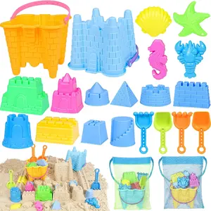 Summer Spring Gift  Beach Toys for Toddlers, Sand Castle Toys with 2 Sand Bucket, 2 Mesh Bag, 4 Sand Shovels & Sand Molds,