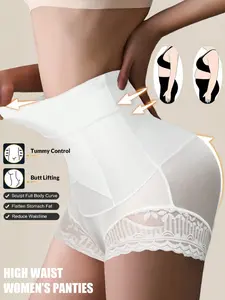 Women's High Waist Belly Control Shapewear Panties, Seamless Breathable Lace Trim, Postpartum & Daily Wear, Ideal for Gifts, Underwear