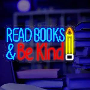 [Read Books & Be Kind] LED Neon Room wall Decor Sign,Dimmable Light Wall Deocr,Inspirational Creative Gift,for Home,Livingroom,School,Read Room,Club,for Teen Gifts