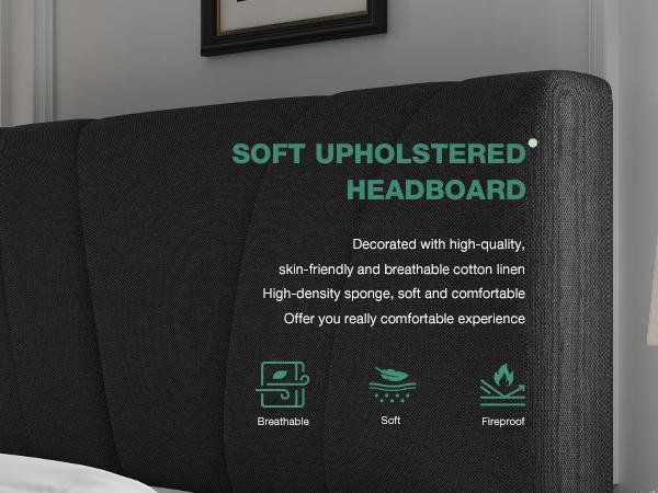 Bed Frame Upholstered Platform Full/Queen/King Bed Frame with Adjustable Headboard, Strong Weight Capacity, No Box Spring Needed, Easy Assembly, Grey Modern Unique Bedroom Furniture