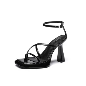 Reitoye Strappy Heels for Women Platform High Chunky Heels Square Open Toe Heeled Sandals Ankle Strap Block Heels