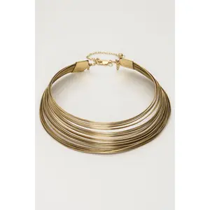 Delara Handmade Multi-Strand Brass Necklace – Gold | Elegant Layered Collar Necklace with 1.57" Pendant - Lightweight Jewelry for Special Occasions & Party Wear - Perfect Gift for Mother, Wife & Girlfriend