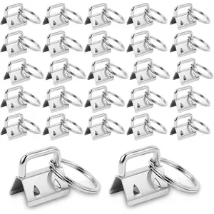 100 Pack Key Fob Hardware 1 Inch Bulk, Silver Tone Key Chain Fob Wristlet with Key Ring for Wristlet Keychain, Key Lanyard, Key Chain Making Hardware Supplies