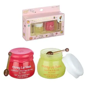 Valentine's Day Gift 2pc Honey Lip Balm & Lip Mask Set -Simply Sweet Real Honey Jar Dipper Applicator Sticks | Safe and Non-Toxic Lip Gloss Gift Set For Girls