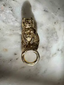 Vintage Cat Brooch - Gold Tone With Crystal Eyes