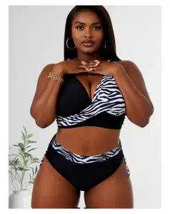 Women's Zebra Print Bikini Set - Two Piece Swimsuit Cross Front High Waisted Bathing Suit for Women - Sexy Summer Beach Swimwear Tropical Vacation Outfit