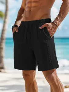 Men's summer knitted beach shorts, featuring stylish raised patterns, regular fit, retro coin style, suitable for daily casual wear and outdoor sports, a trendy beach fashion item.