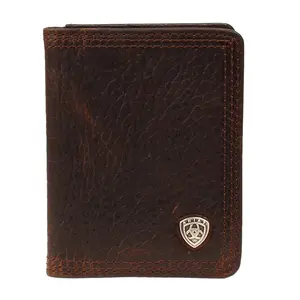 Ariat Men's Distressed Leather Bi-Fold Flip Case Wallet - Concho Accent, Card Slotted, Rugged Look (Style A35120282) - Gifts for Boyfriends, Wallets