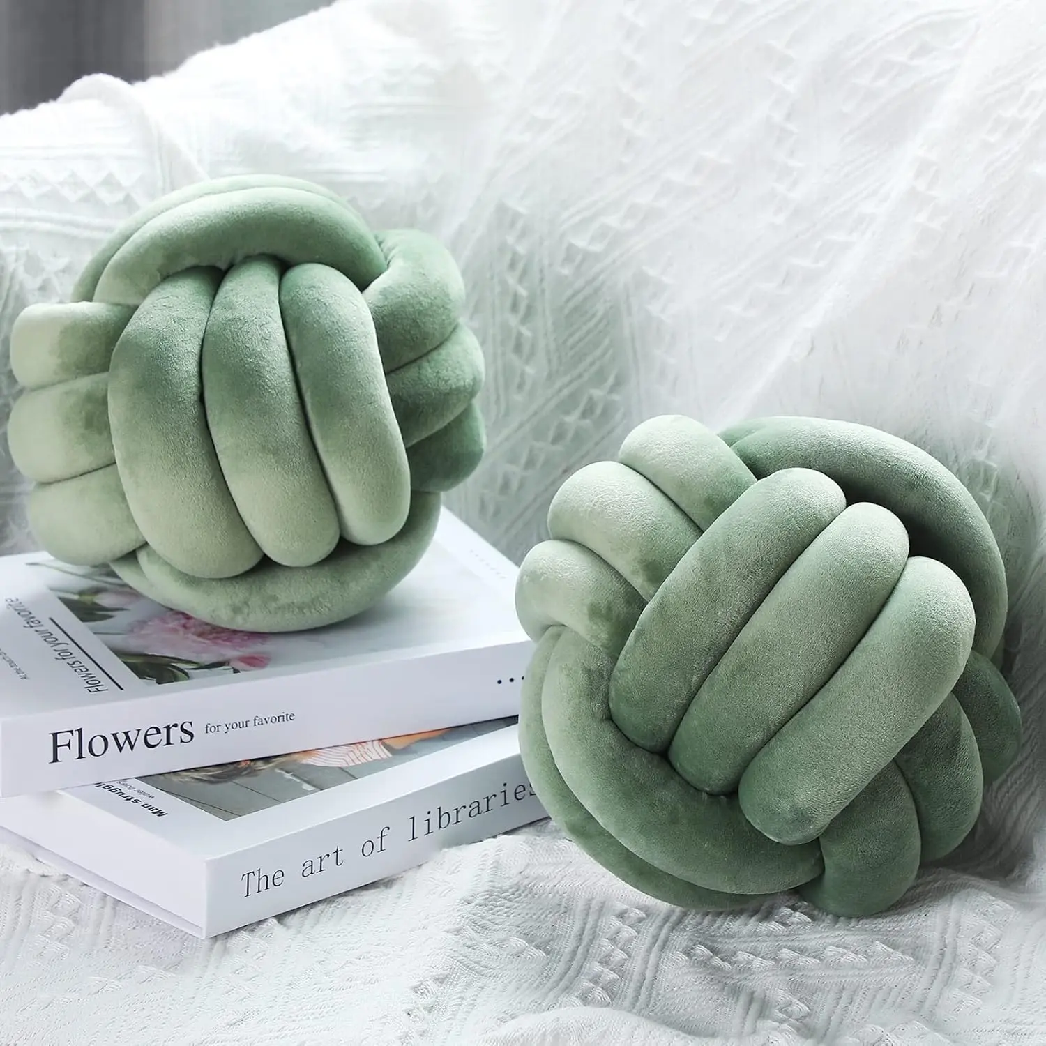 7.87 Inches 2 Pcs Knot Pillow Decorative Throw Pillow, Dark Green