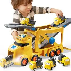 Extra Large Toy Trucks for Toddlers, 3-Layer Construction Trucks for Boys, 7-in-1 Big Carrier Truck with Siren & Lights and 6 Toy Cars, Christmas Birthday Gifts for Boys Kids