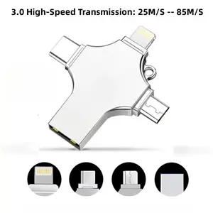 USB OTG 4-In-1 Portable External Storage Drive, Cross Design, Compatible with iPhone iPad PC Laptop, 1tb 512gb 128GB Options Available