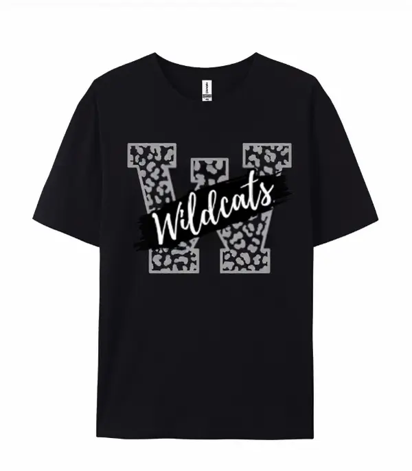 Vintage Leopard W Wildcats Script Print Short Sleeve T-Shirt 100% Cotton Breathable Wildcat Team Fan School Spirit Birthday Gift Unisex Casual Top TikTokMadeMeBuyIt