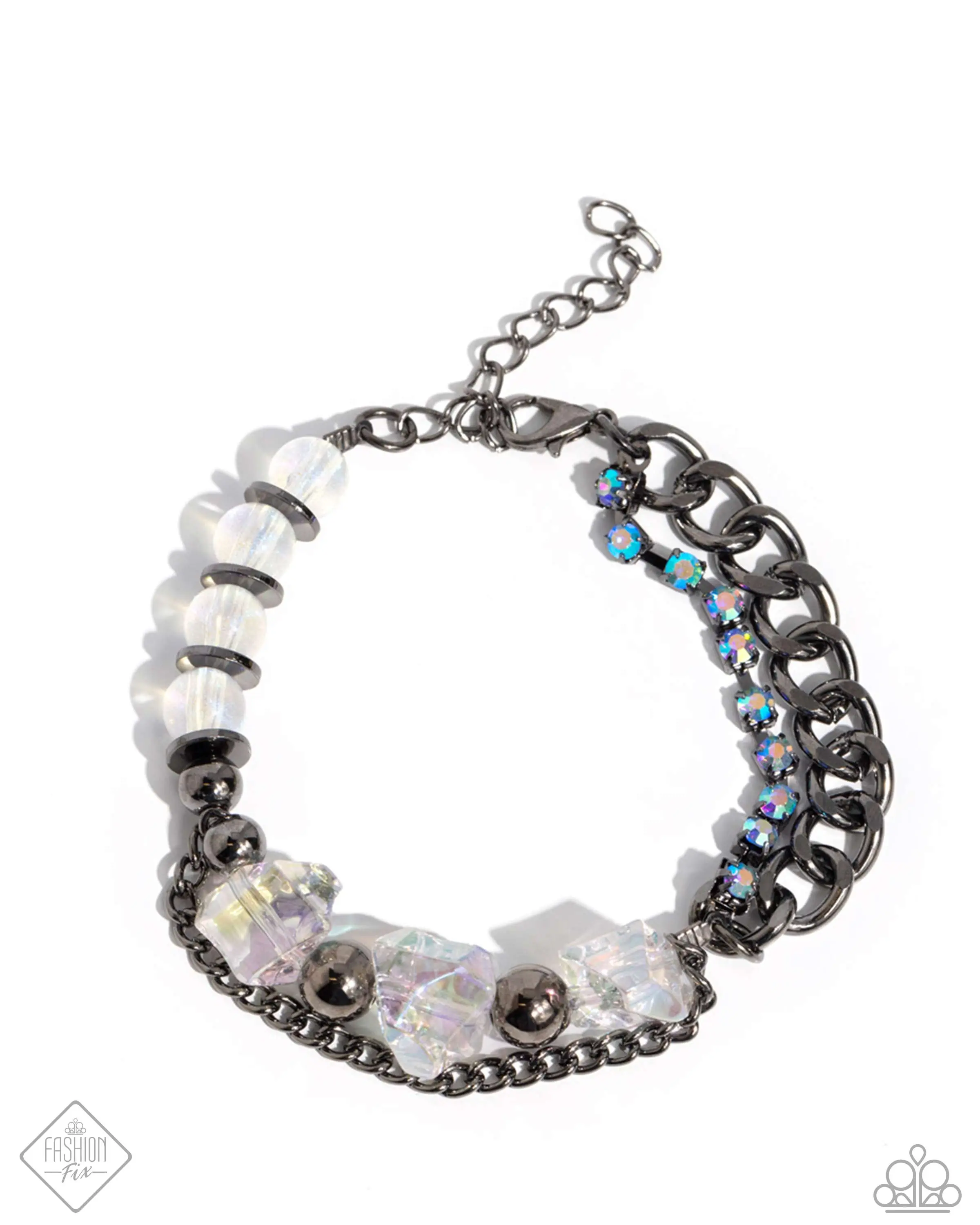 Commanding Capability Blue Beaded Bracelet with Clear Beads and Black Chain