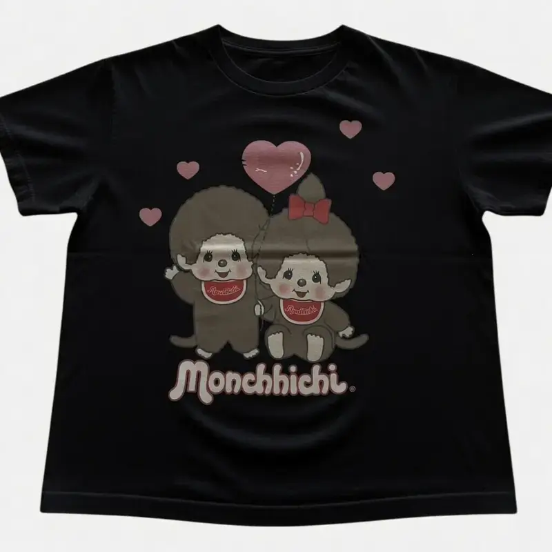 Monchhichi Love Couple Gift Y2K Graphic Tee – Cute Kawaii Matching Shirt for Couples - Vintage Graphic Tee