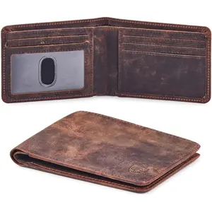 Wallet for Men Bifold Real Leather RFID Blocking Front Pocket Ultra Slim & Thin Stylish Minimalist with ID Window in  Box (Crazy Horse, Cognac)