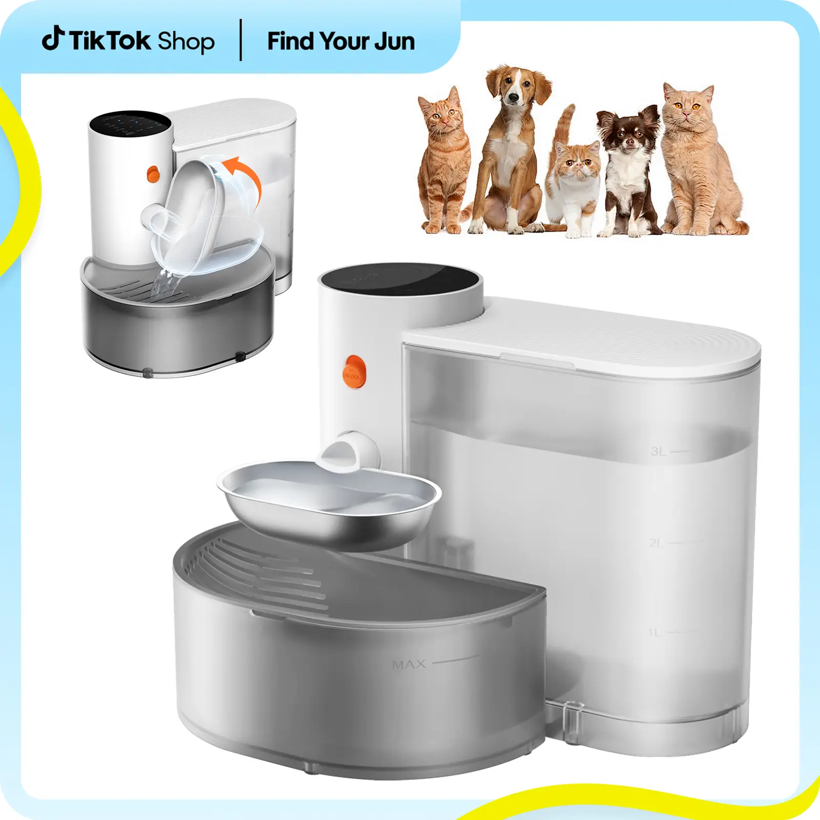 Smart Self-Refill Pet Water Fountain, Stainless Steel Bowl, 2025 New Arrival,Automatic Pet Water Dispenser, Pet Feeding Supplies For Small Dogs&Cats,