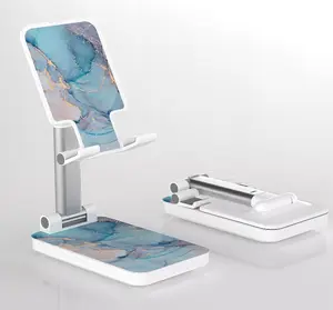 Cell Phone Stand, Foldable Phone Stand for Desk, Angle Height Adjustable Phone Stand Portable Phone Holder for Desk, All Smart Phones Accessories Phone Holder (Blue Marble)