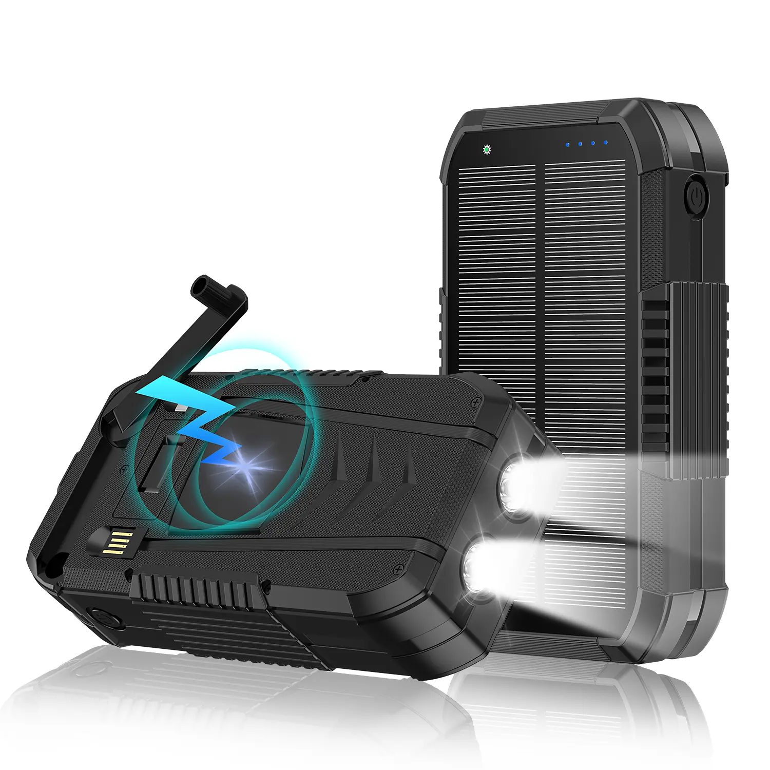 CUUUT 65800 milliampere-hour wireless quick hand-crank solar power bank, capable of charging multiple devices, equipped with a compass flashlight, large-capacity combined outdoor mobile phone charger and smartphone charger.