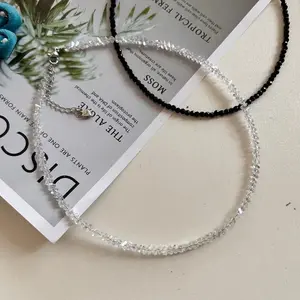 Sparkling White Crystal Korean Style Black Spinel Necklace for Women Trendy Minimalist Bracelet Elegant Faceted Design Collarbone Chain