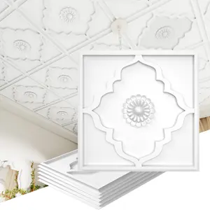 LOOYEE 24 PCS 2x2 FT Floral Diamond Grid PVC Ceiling Tiles, 24x24 in 3D Modern Minimalist Waterproof Cuttable Panels, Ideal for Living Room, Bedroom (Covers 96 Sq.Ft)
