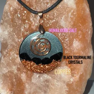 Black Tourmaline Quartz Crystals Organic Copper Orgonite Pendant Necklace Gift - Elegant Design with Copper Finish and Organic Elements