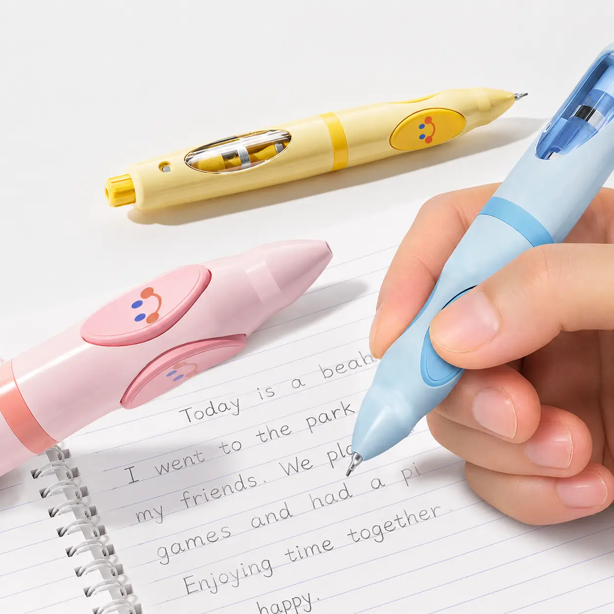 Back-to-School Essential Kids' Grip-Correcting Pencil (Pink), Office Stationery with Automatic Lead-Advance Mechanism, 12 Refill Leads Included