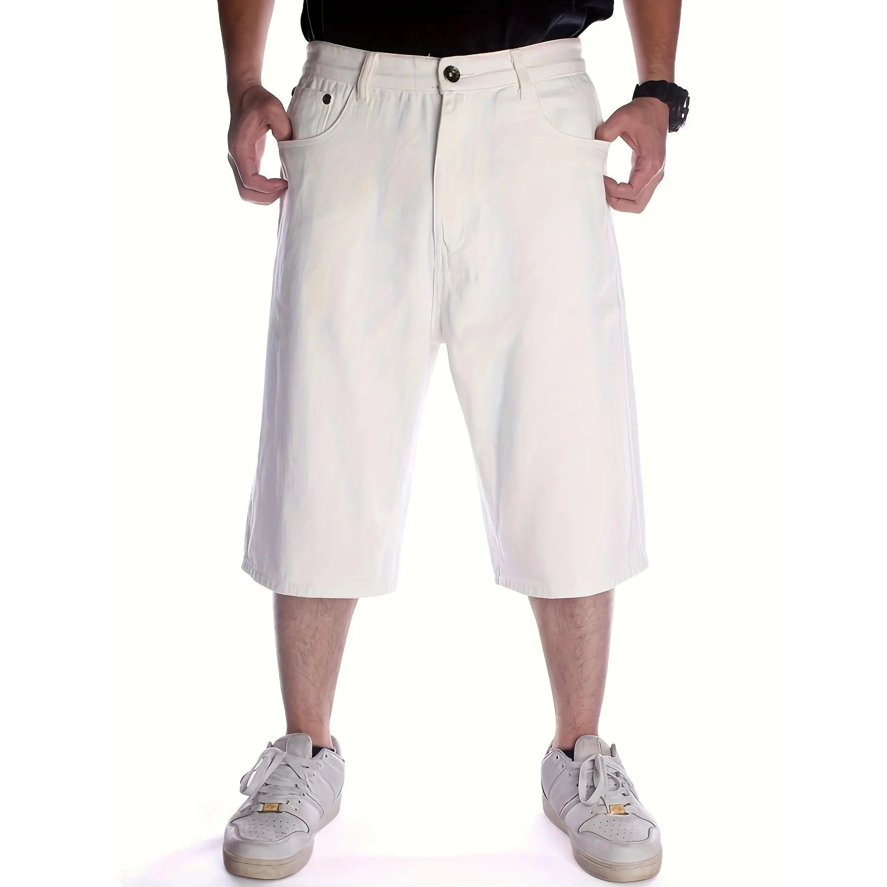 Loose Fit Men's Solid Capri Denim Pants, Versatile Summer Fashion Leisure Jorts