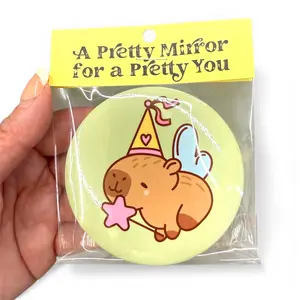 Cute Capybara Fairy Pocket Mirror with Free Pouch - Ultra Slim Design for Kids Teens & All Skin Types - Perfect for Makeup Touch-Ups & Everyday Use