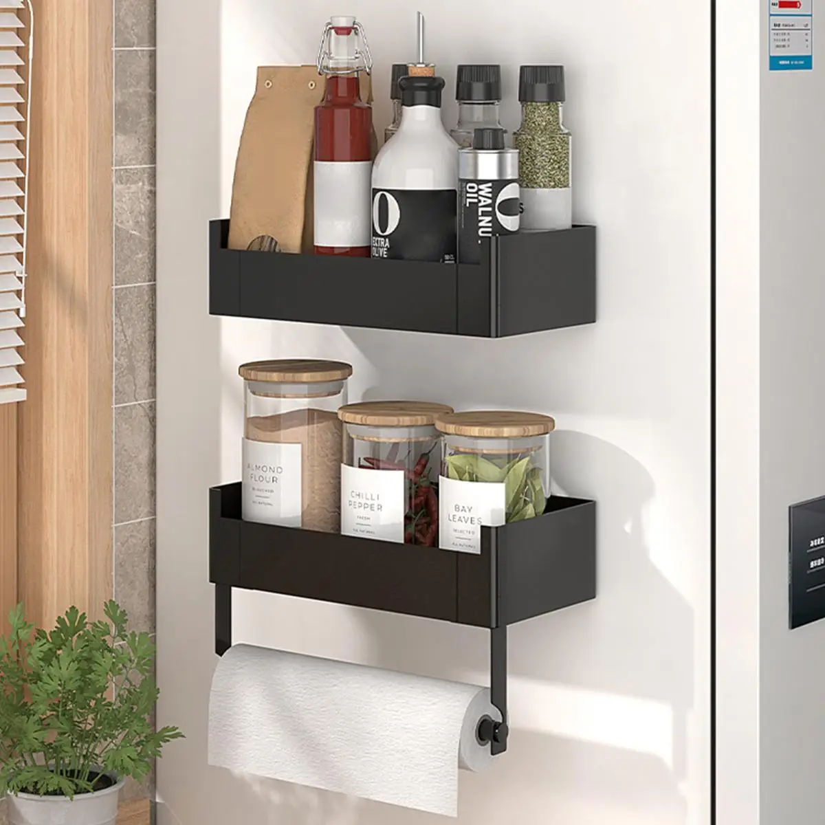 Magnetic Refrigerator Side Storage Rack, 1 Count Punch-free Kitchen Storage Rack, Refrigerator Storage Holder for Kitchen, Summer for Gift, Bedroom Fu