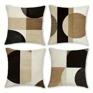 Bohemian Modern Brown & Beige Decorative Pillow Covers for Home Decor, Set of 4 with Invisible Zipper, Easy to Clean. Suitable for Bedroom, Living Room, Sofa, Car and Home Decoration (Pillow Inserts Not Included).