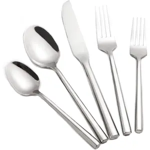 Hand Forged Stainless Steel Flatware Set Silverware Set Cutlery Set Hexagon Handle 5 count Service for 1