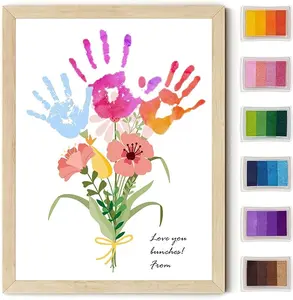 Physkoa DIY Handprint Flower Craft Kit for Kids–12"x16" Art Gift with Wood Frame–Keepsake for Mom or Grandma–Meaningful Christmas or Thanksgiving Gift (2 Art Styles Included)