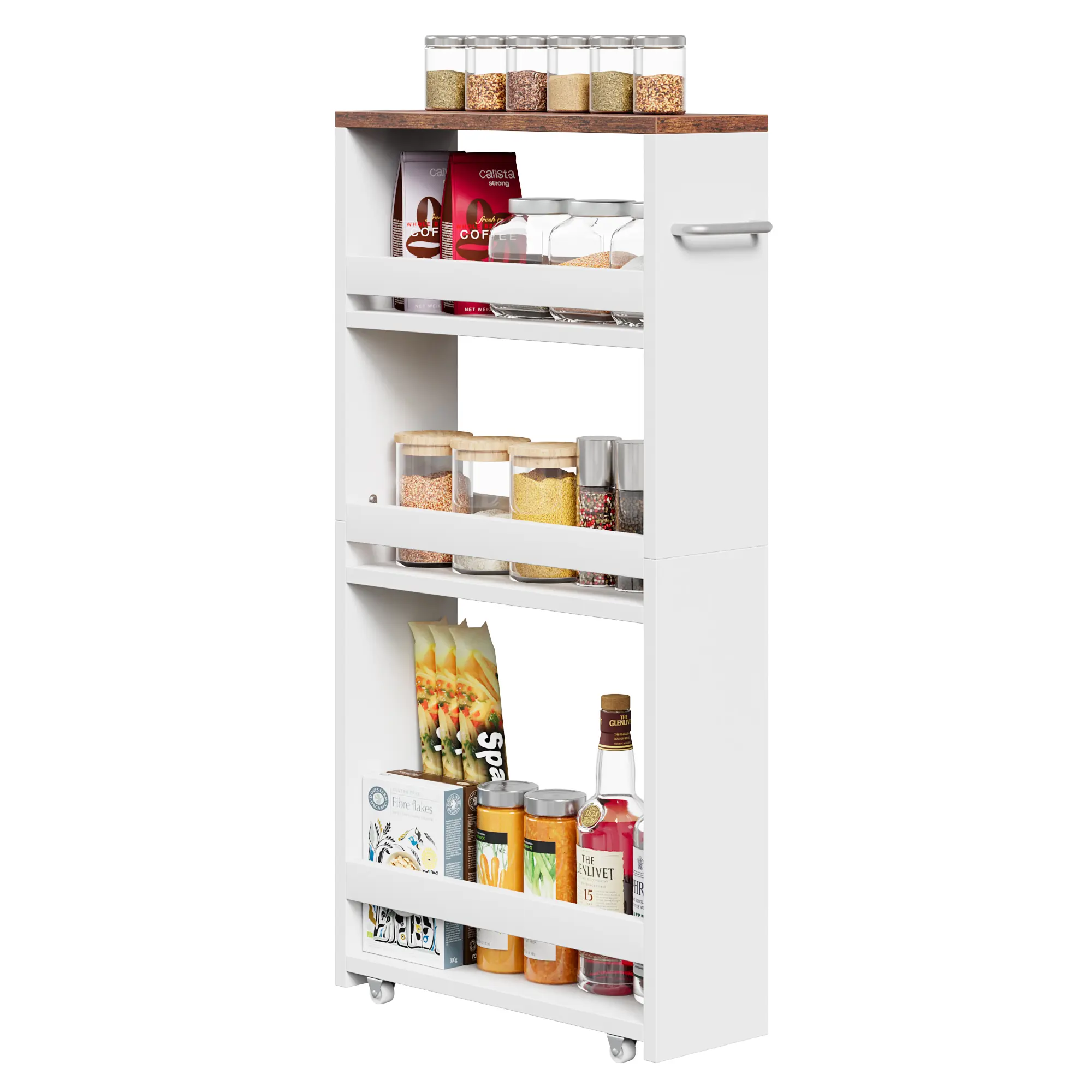 Segawe 4-Tier Slim Rolling Utility Cart - Vanity Rolling Cart Organization with Slim Profile, 4 Shelves, Space-Saving Mobile Storage Rack, Transport Wheels, Handle for Home, Kitchen Pantry Use, Kitchen Pantry Shelf