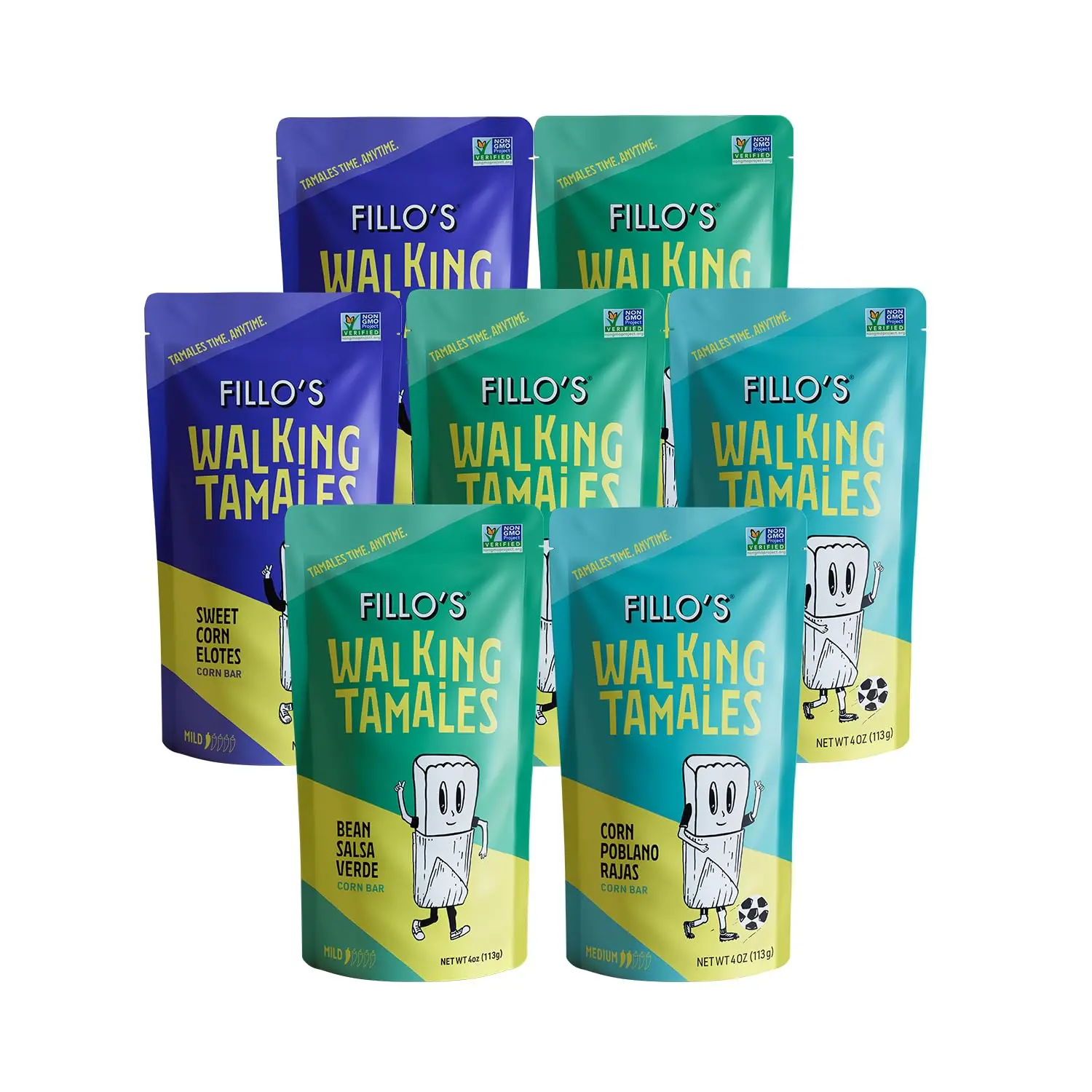 Fillo's Tamales Variety Pack 7 Pack Ready-to-Eat Shelf Stable Mexican Tamales Gluten Free Vegan Non-GMO Microwave Meals 3 Flavors
