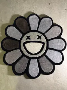 Grey Flower Rug - Hand-Tufted 100% Pure Wool 36x36 Custom Available Vibrant Long-lasting Color Comfort Longevity