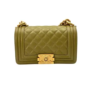 Pre-owned CHANEL Caviar Shoulder Bags LeBoy Green Quilted Small Flap Bag With Gold Buckle(GL***4C) CC1616