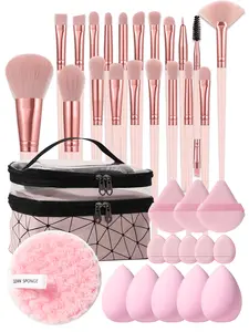35 piece makeup tool set, including 20 makeup brushes set, 3 powder puffs, 1 sponge powder puff, 5 beauty eggs, 5 finger powder puffs, and 1 makeup storage bag suitable for beginners' daily use makeup tool set