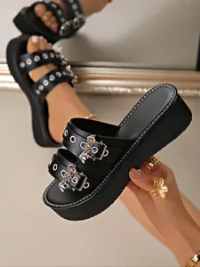 Women's Punk Style Bat Decor Platform Sandals, Fashionable Chunky Sole Sandals for Summer, All-match Commuter Shoes for Work & Daily Wear, Girl, Footwear Style