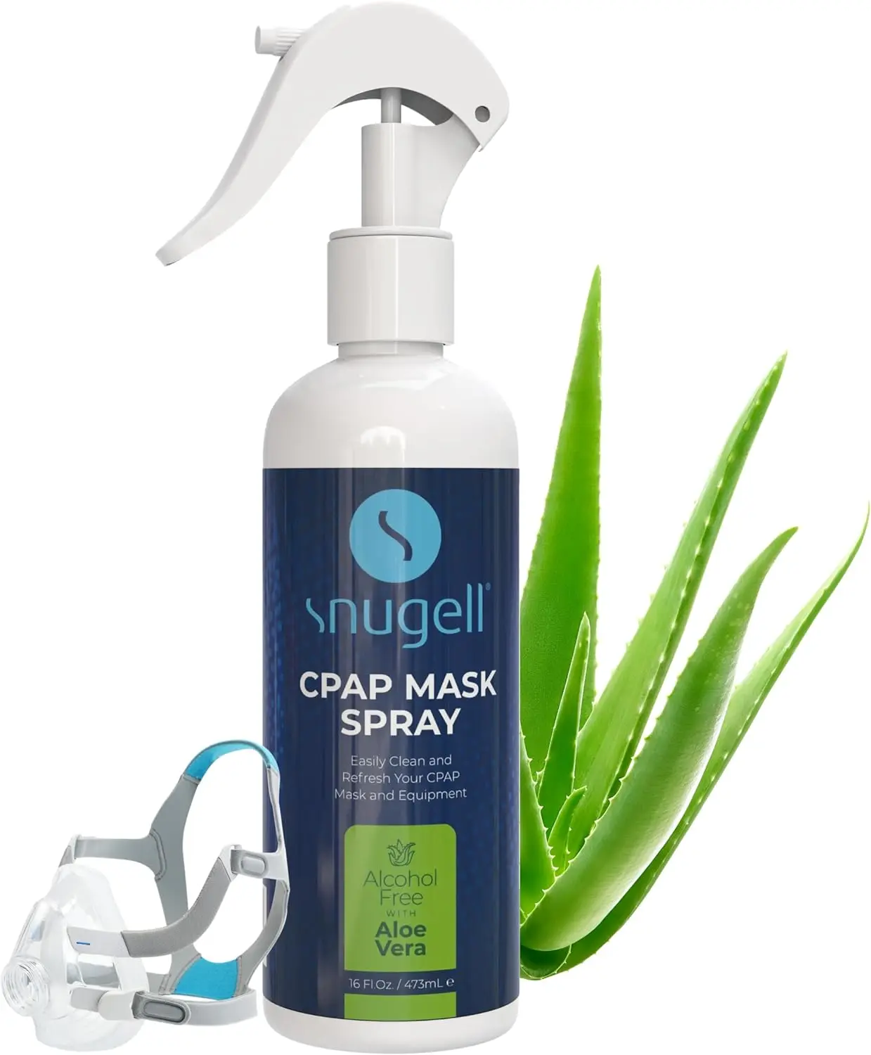 Snugell CPAP Mask Spray - Alcohol-Free Aloe Vera Formula for Easy Cleaning & Freshness - Portable Travel Friendly Design - 6 fl oz Bottle