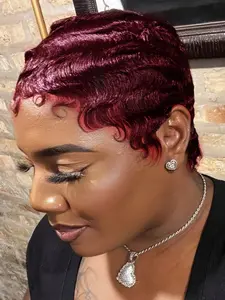 Women's Finger Wave Human Hair Short Pixie Cut Wig, Natural Look, Straight Style, Perfect for Everyday Wear & Stylish