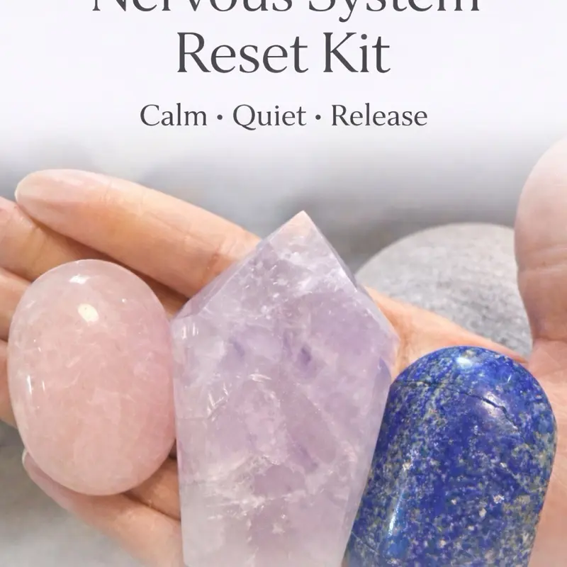 Lela's GemStoneZ Nervous System Reset Crystal Kit Amethyst Rose Quartz Lapis Calm Anxiety Stress Relief Set for Meditation & Self-Care Natural Stones from Brazil Madagascar Afghanistan energy protection Intention-Powered crystal stone Combination energy c