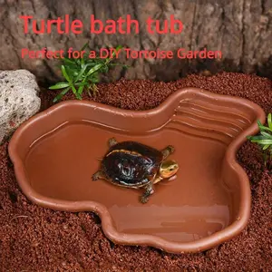 Durable Extra-Large Tortoise Bathing Tub - Realistic Landscaping Design, Brown ABS Resin, Terrapin-Friendly Shape, Ideal for Home Reptile and Water Turtle Habitats - Earthy Aesthetic, Crafted for Comfort, Reptile Habitat Accessory Supplies