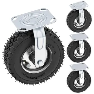 8 Inch Pneumatic Caster Wheels Set of 4 (2 Swivel/2 Rigid),Heavy Duty Casters,Tolerable 880 LBS,Rubber Knobby Tread for Workbench, Cart, Trolley,Wagon and Shelves